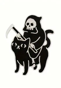 Death On A Cat Embroidered Iron-on Patch Funny - Picture 1 of 3