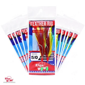 10pks Size 5/0 Fishing Rockfish Feather Rig 2-hook Rock Cod Fish Bait Red Yellow - Picture 1 of 2