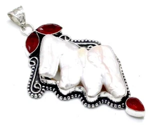 925 Sterling Silver Mother of Pearl & Emerald Gemstone Jewellery Pendant S-2.50 - Picture 1 of 7