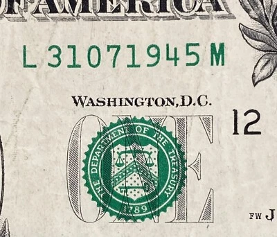 July 31, 1945  Birthday Anniversary Note $1 Dollar Bill Fancy Serial Number - Image 1 of 4