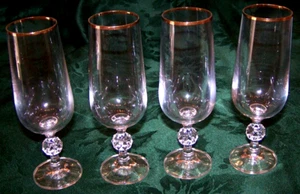 4 Czech Bohemian Crystal Gold Rimmed Champagne Flute Stems - Picture 1 of 1