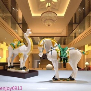 Tang Tri-Color Cerámica Esmaltada Feng Yanlu Cerámica Caballo Figura Estatua Colección - Imagen 1 de 24