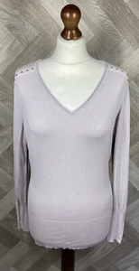 Neuwertiger langärmliger Damenpullover Samt hellrosa/nude Haken & Ösen Größe 16 - Bild 1 von 23