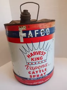 Vintage Rare FAFCO HARVEST KING VAPONA CATTLE SPRAY 5 Gallons Tin Metal Can - Picture 1 of 19