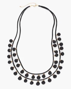CHICO'S New NWT Necklace Long Black Goldtone Multi-Strand 37" w/Fabric Bead Ball - Picture 1 of 6