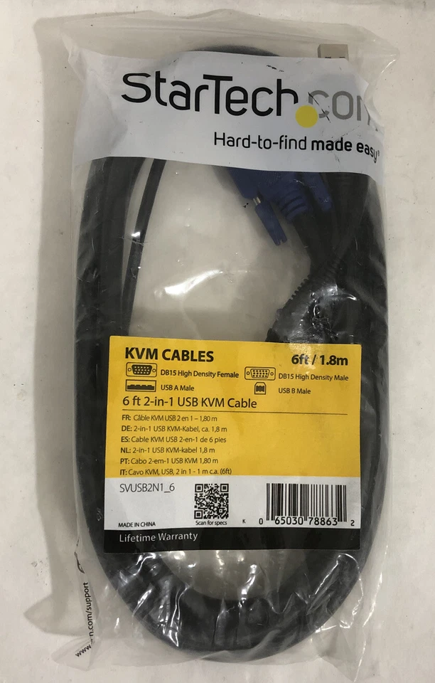 BRAND NEW - StarTech.com SVUSB2N1_6 KVM Cables 6ft 2-in-1 USB KVM Cabel - Image 1 of 3