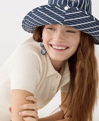 Новый J экипажа женщин полоски морской ведро шляпа хлопок саржи темно-синий и белый S / M новый с Ярлыками - Изображение 1 из 3
