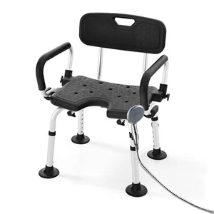 Shower Chair w/ Buckle Medical Adjustable Height Seat Stool Armrest Back Elderly - Picture 1 of 9