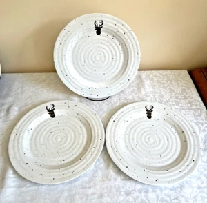 FARMHOUSE RACHEL ASHWELL MELAMINE 3 DINNER PLATES WHITE BLACK SPECKLED STAG DEER - Picture 1 of 7