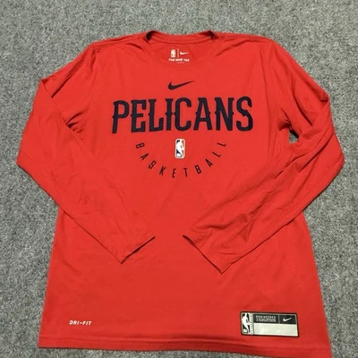 Nike New Orleans Pelicans T Shirt Mens M Red Dri-Fit Long Sleeve NBA Authentics - Image 1 of 4