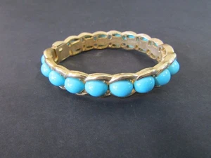 Vintage Krone Trifari Rotkehlchen Ei blau türkis Armreif Scharnier Armband signiert - Bild 1 von 11