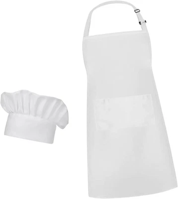 Grembiule Cappello Da Cuoco Set Bianco Grembiule Da Cucina Regolabili Grembiuli  - Immagine 1 di 4