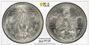 1924 MEXICO UN PESO SILVER COIN PCGS MS64 - Picture 1 of 4