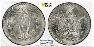 1924 MEXICO UN PESO SILVER COIN PCGS MS64 - Image 1 of 4