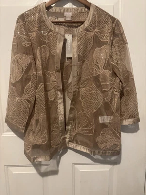 NWT Chico's Jacket Women’s L Travelers Embellish Novelty Jacket Sonora Sand - Image 1 of 4
