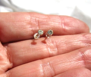 NEW tiny 925 sterling silver CZ earrings studs 3 mm youth 2nd hole - Picture 1 of 2