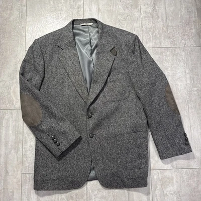 Abrigo deportivo Stafford Blazer para hombre 44XL gris tweed, parches en el codo de lana de cordero Foto 1 de 4