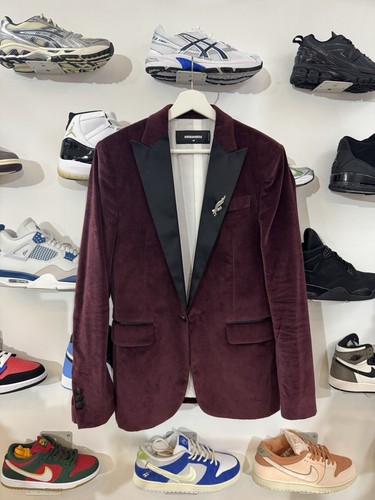 DSquared2 Giacca Blazer Borgogna Velluto Velluto Tuxedo Taglia 48 Medium