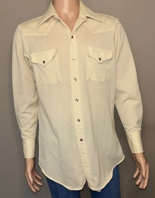 VTG 70s Lee Shirt Mens Tan Western Pearl Snap Extra Long Tails Corduroy - Image 1 of 4