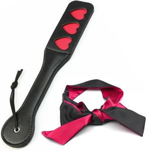 Spanking Paddle BDSM: 12.8 Inch Sex Paddle Leather and 59-Inch Sex Blindfold Mas - Picture 1 of 12