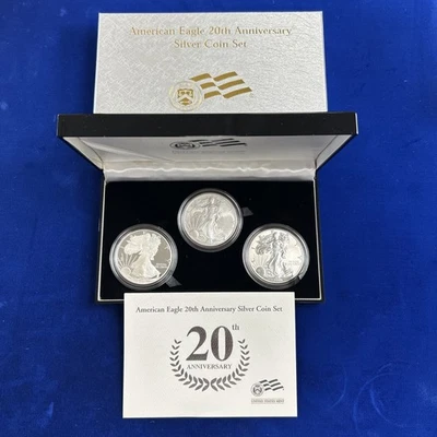 2006 $1 American Silver Eagle 3 Coin Set - 20th Anniversary ~ w/Box & COA - Image 1 of 4