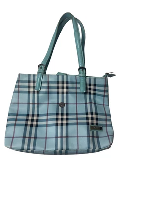 Burberry Blue Label Plaid Tote Bag – Aqua Check Pattern – Made in England – Pre- - Image 1 of 4