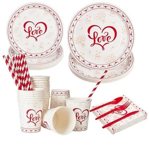 Valentine's Day Party Supplies, Red Heart Love Decorations Disposable Paper P... - Picture 1 of 8