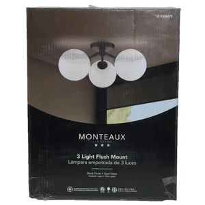 17.63 in. 3-Light Black Flush Mount Ceiling Light with Opal Glass Globe Shades - Picture 1 of 8