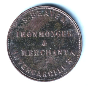 New Zealand - Token. Beaven 1d.. Ironmonger - Invercargill.. VF - SCARCE - Picture 1 of 2