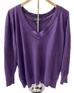 Lane Bryant Sweater Womens 26/28 Purple Pullover V Neck Stretch Preppy Career - Picture 1 of 11