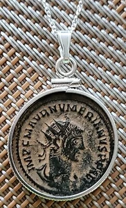 Collana originale antica moneta romana imperatore numerica argento massiccio 925 con certificato di autenticità - Foto 1 di 10