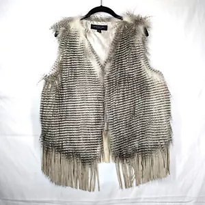 Anthony Marc Faux Fur Vest Womens Size Large New York Fringe Pockets Beige NEW - Picture 1 of 10