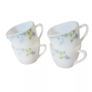 Vtg Gold Coast Opal Glass Butterfly Blue Flower Fields Tea Coffee cups mugs (4) - Picture 1 of 17