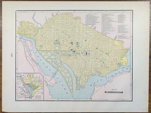 Vintage 1897 WASHINGTON DC Map 14x11 Old Antique Original UNITED STATES CAPITAL - Picture 1 of 11