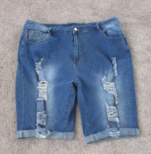 Women's Unbranded Cuffed Distressed Blue Denim Faded Look Shorts Plus Size 26W - Picture 1 of 10