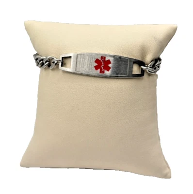 Stainless Steel Medical Id Bracelet With Red Alert Symbol 6.5" - Image 1 of 4