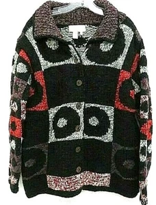 The Territory Ahead Wool Geometric Cardigan Sweater Button Black Heavy Men's M - Picture 1 of 3