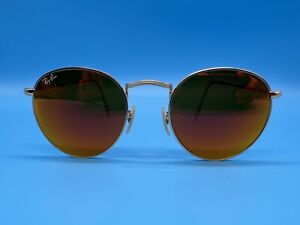 New Ray Ban RB3447N 112/69 50mm-21mm Round Gold Frame Orange  Mirror Sunglasses