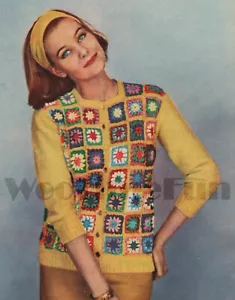 Crochet Pattern Vintage 1950s Lady's Jacket. Granny Squares. Knitted Sleeves. - Picture 1 of 1