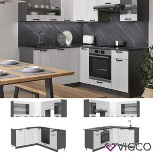 Vicco Küchenzeile Fame-Line Landhaus Eckküche Winkel Küche Einbau Anthrazit - Bild 1 von 8