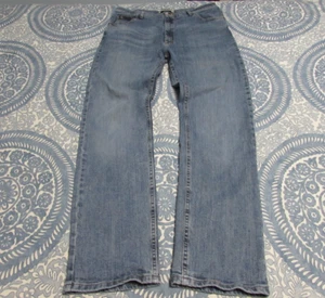 Wrangler Jeans Men 36x33 Authentics Blue Denim Straight Leg Whiskering Stretch - Picture 1 of 12