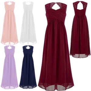 Kid Girl Chiffon Lace Pleated Chiffon Dress Pageant Party Bridesmaid Gown Dress - Picture 1 of 49