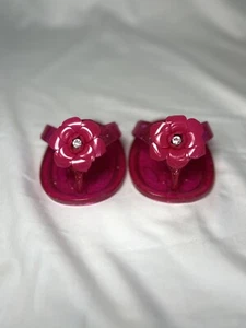 Build A Bear Pink Jelly Flip Flop Sandal Shoe Glitter Flower Rhinestone - Picture 1 of 5