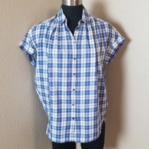 Madewell Short Sleeve Blue Plaid Blouse Button Front New Size XS - Picture 1 of 5