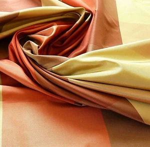 10Y KRAVET 100%SILK TAFFETA ORANGE BRICK SAGE PLAID #531 - Picture 1 of 8