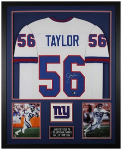 Lawrence Taylor Autographed & Framed White New York Jersey Auto Beckett COA - Picture 1 of 5