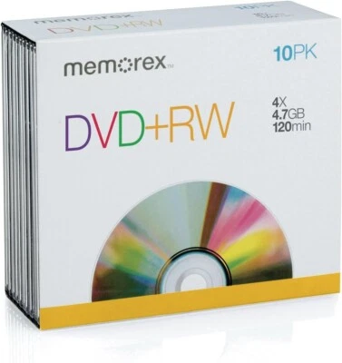 10 Memorex Blank DVD+RW discs 4x 4.7GB 120 mins Rewritable * BUY 3 GET 1 FREE ! - Image 1 of 2