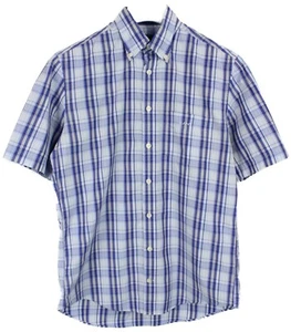 Gant Portofino Poplin E-Z Fit Hemd Herren M Knöpfe Kariert Taschen Blau - Bild 1 von 6