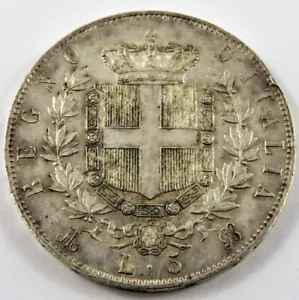 ITALIA 1873 M BN MONETA ARGENTO DA 5 LIRE CONDIZIONE AU .7234 OZ. VEDI PICS - Foto 1 di 4