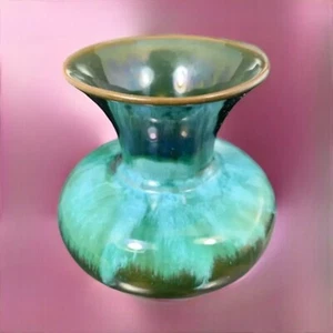 Blue Mountain Pottery Vase Canada Teal Green Drip Glaze 4.75"H X 5"W Vintage - Picture 1 of 11